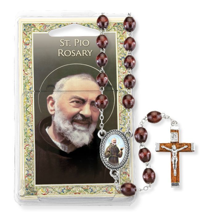 Padre Pio Brown Wood Specialty Rosary