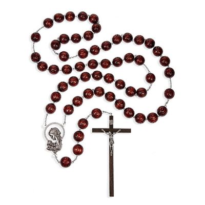 Brown Carved Wood Wall Rosary