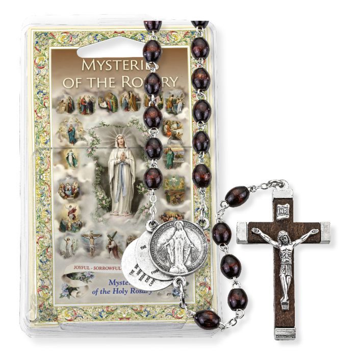 Mysteries of the Rosary Brown Wood Bead Specialty Rosary