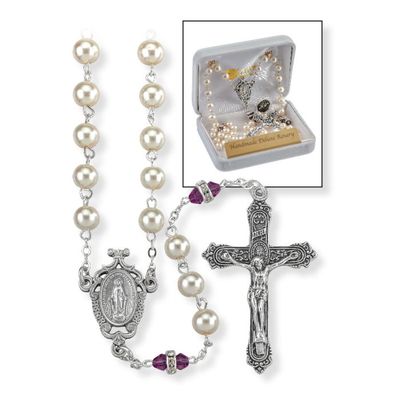Deluxe February Imitation Pearl and Amethyst Rosary
