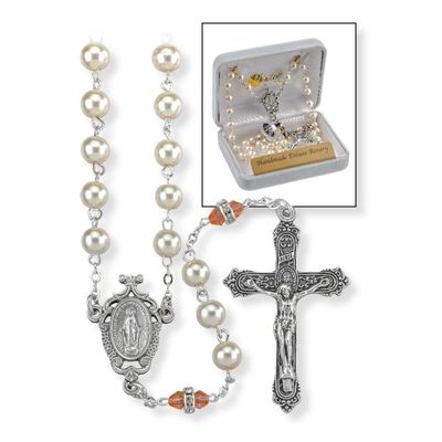Deluxe November Birthstone Imitation Pearl and Topaz Rosary