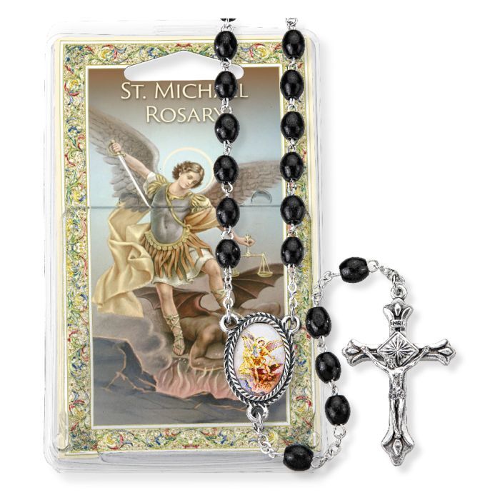 Black Wood Bead Saint Michael Specialty Rosary