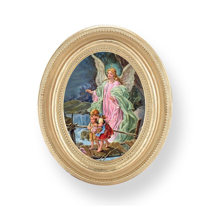 Guardian Angel Gold Oval Frame