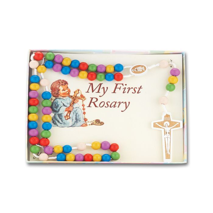 Multicolored Wood Bead Corded Rosary