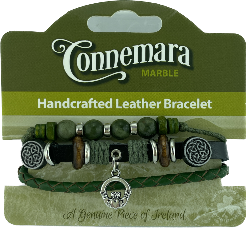 Claddagh Charm Leather and Marble Hippy Bracelet