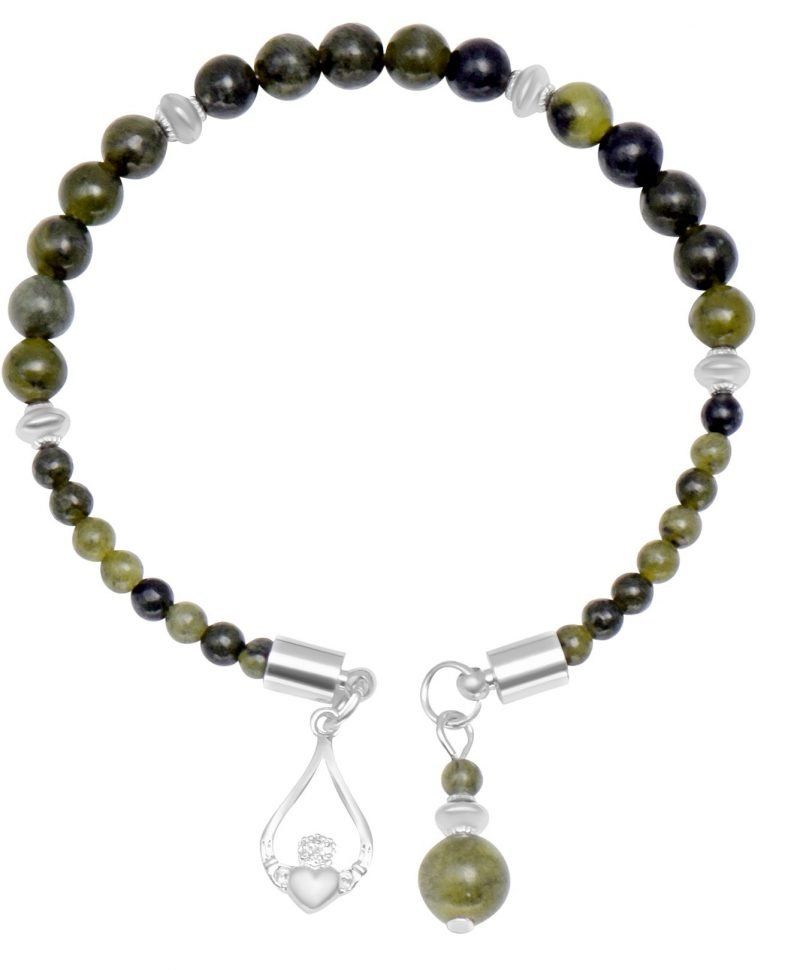Connemara Marble Claddagh Charm Horseshoe Style Bracelet