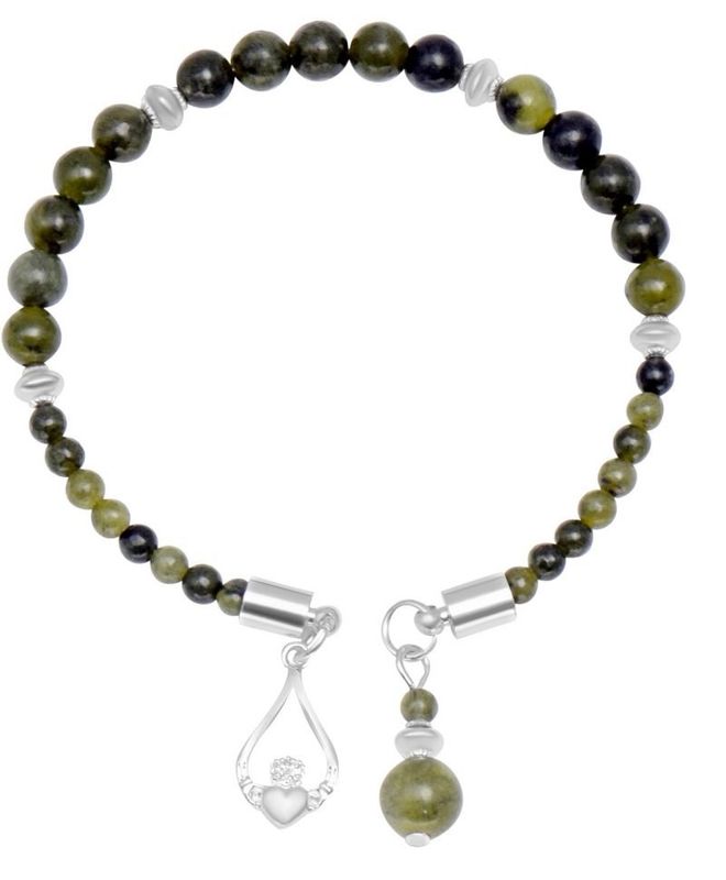 Connemara Marble Claddagh Charm Horseshoe Style Bracelet