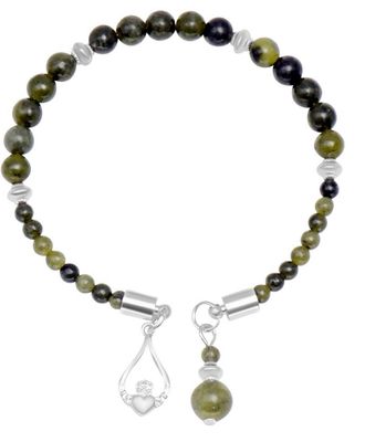 Connemara Marble Claddagh Charm Horseshoe Style Bracelet