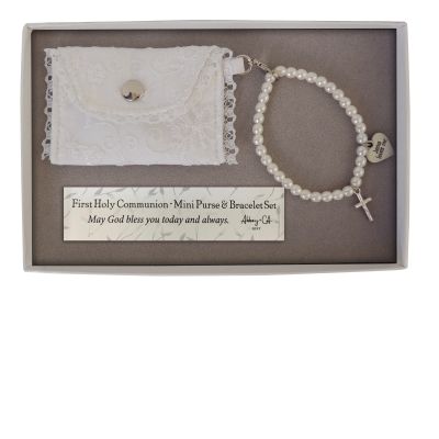 First Communion Mini Purse with Pearl Bracelet