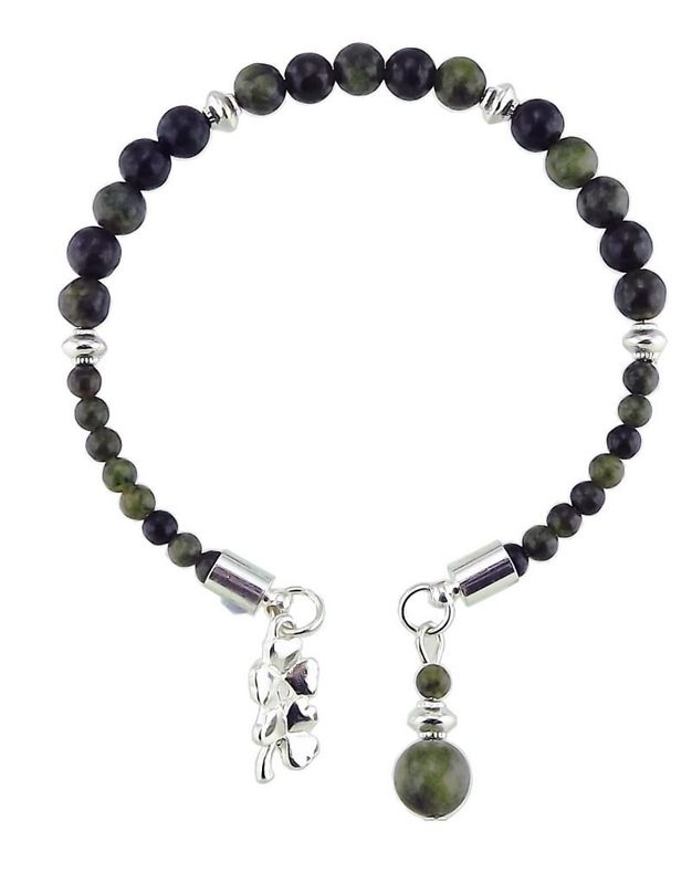 Connemara Marble Double Shamrock Charm Horseshoe Style Bracelet