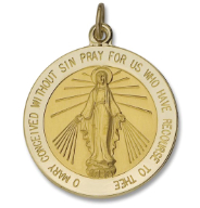 7/8&quot; Diameter 14kt Solid Gold Round Miraculous Medal (Size 4)