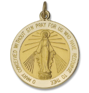 14kt Solid Gold Round Miraculous Medal 1&quot; Diameter (Size 5) Disc.