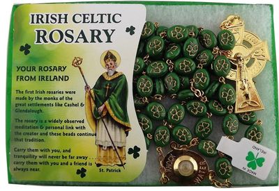 Gilt and Ceramic Green Shamrock Rosary Beads