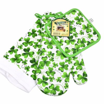 Shamrock Style Tea Towel, Oven Glove, and Pot Holder Set
