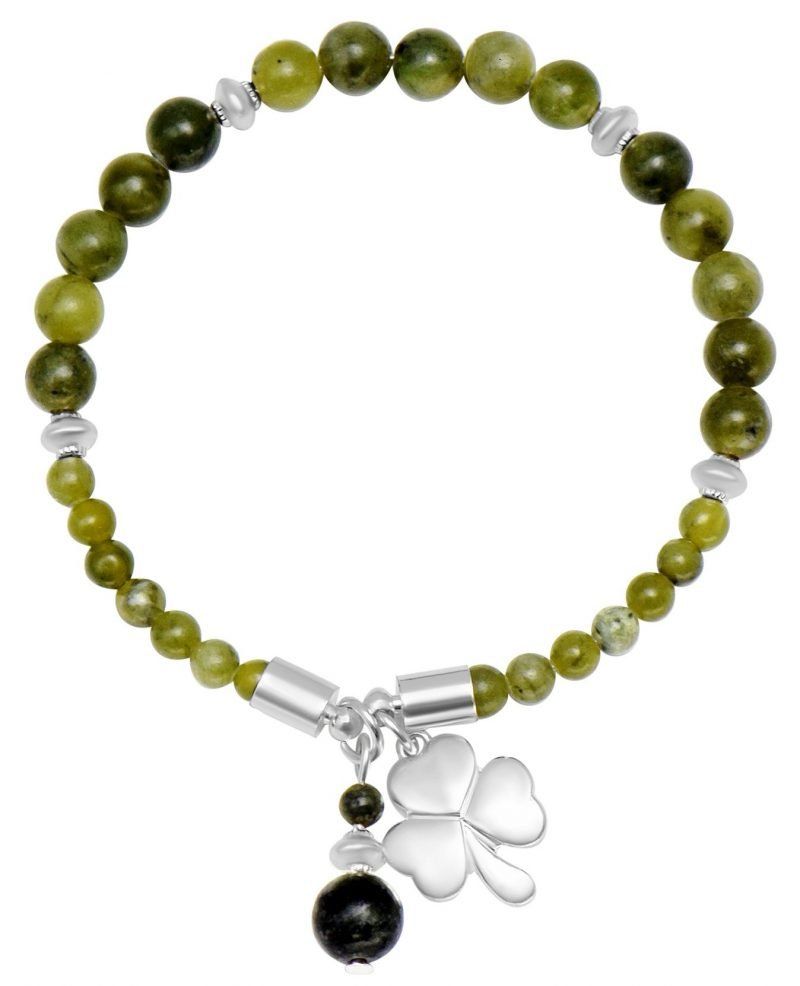 Connemara Marble Shamrock Charm Horseshoe Style Bracelet
