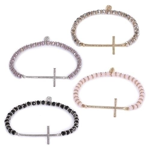 Cubic Zirconia Pave Side Cross Bracelets- Various Styles​