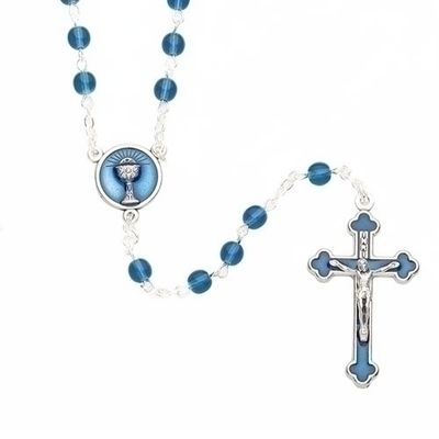 First Communion Blue Rosary Round Beads
