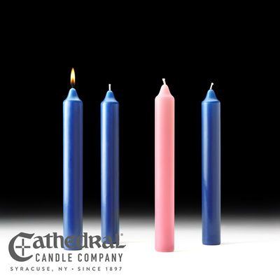 Church Advent Candle Set- Stearine, 1.5&quot; x 12&quot; - 3 Sarum (Blue), 1 Rose
