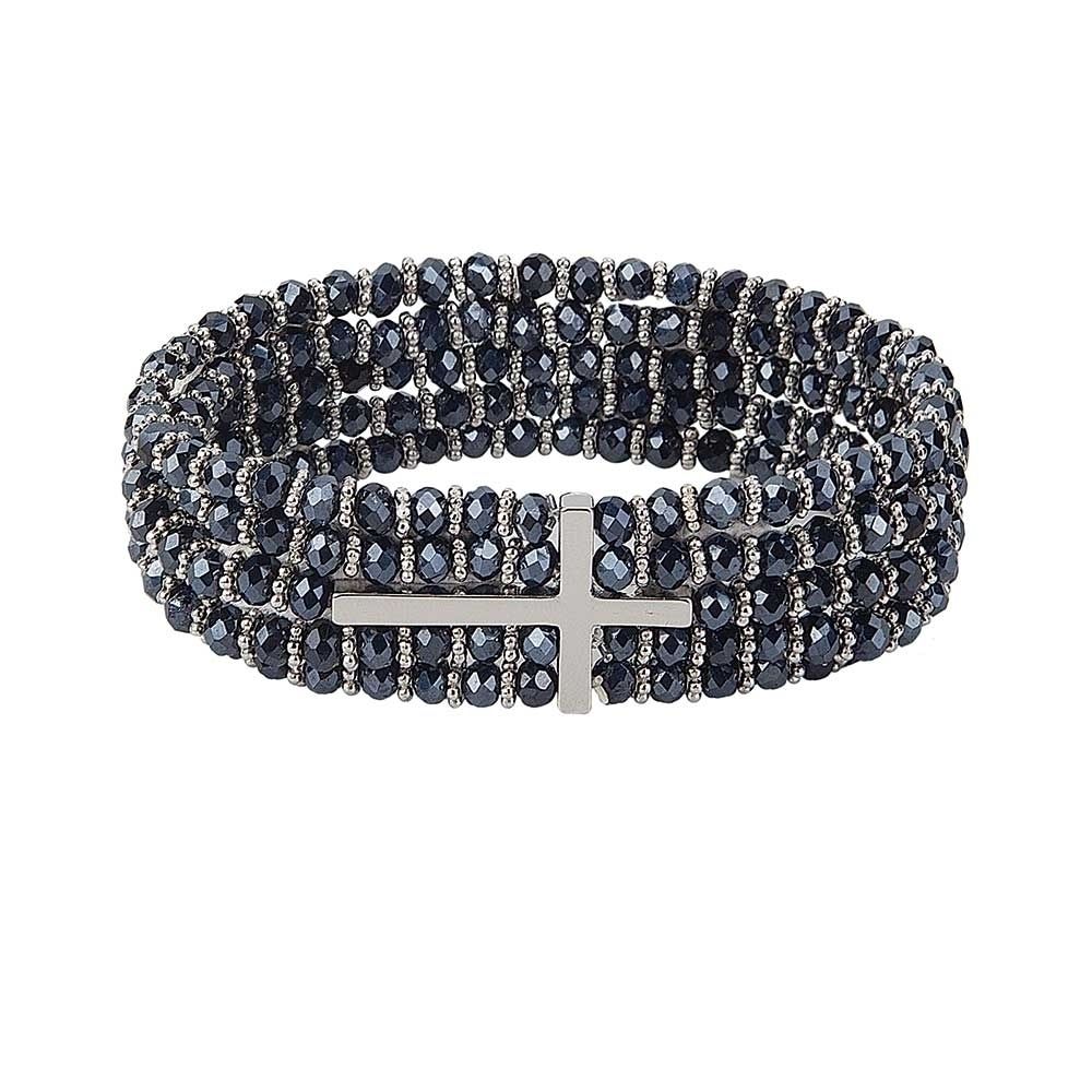 Adult Blue Silver Cross Stretch Bracelet