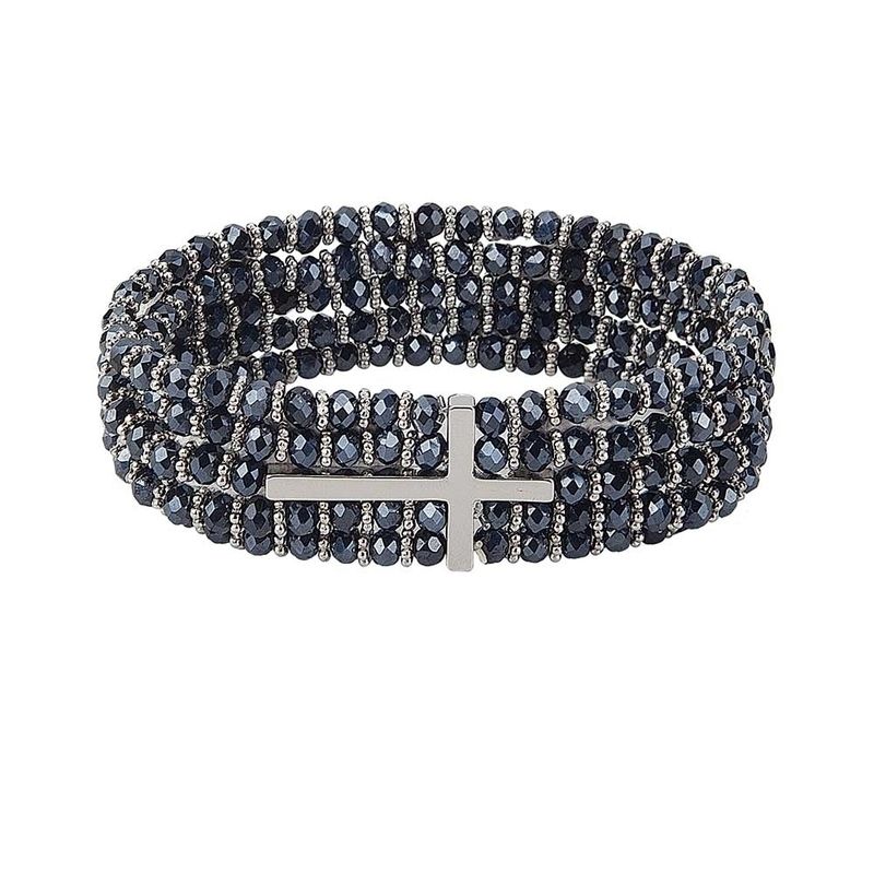 Adult Blue Silver Cross Stretch Bracelet