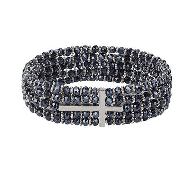 Adult Blue Silver Cross Stretch Bracelet