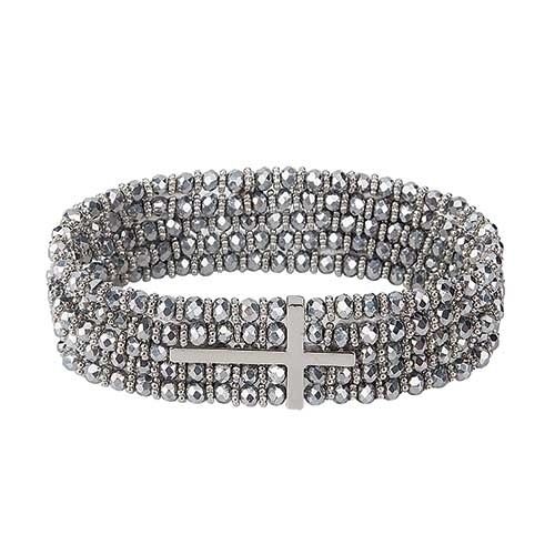 Adult Grey Silver Cross Stretch Bracelet