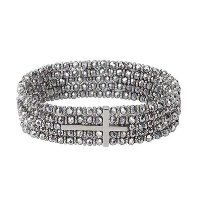 Adult Grey Silver Cross Stretch Bracelet
