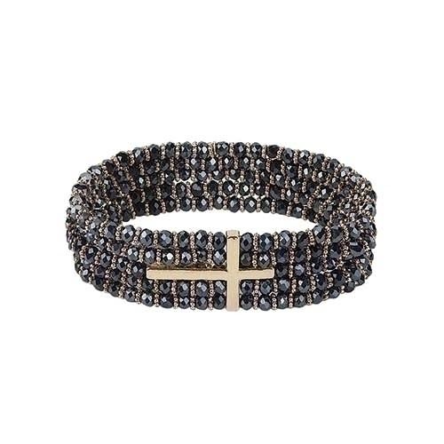 Adult Blue Gold Cross Stretch Bracelet