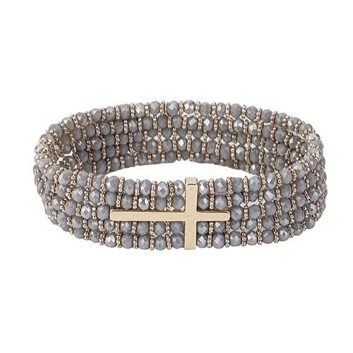 Adult Gray Gold Cross Stretch Bracelet