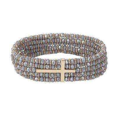 Adult Gray Gold Cross Stretch Bracelet