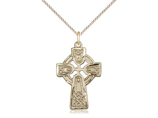 14kt Gold Filled Celtic Cross Pendant on a 18&quot; Gold Filled Light Curb Chain