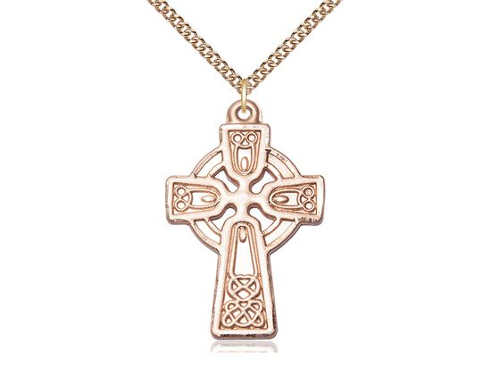 14kt Gold Filled Celtic Cross Pendant on a 24&quot; Gold Filled Heavy Curb Chain