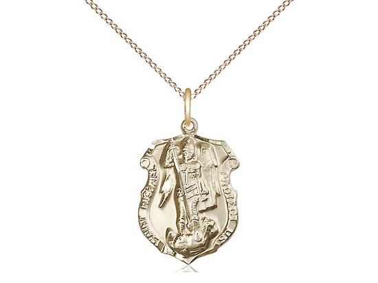14kt Gold Filled St. Michael Shield Pendant on a 18&quot; Gold Filled Light Curb Chain