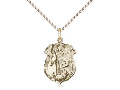 14kt Gold Filled St. Michael Shield Pendant on a 18&quot; Gold Filled Light Curb Chain