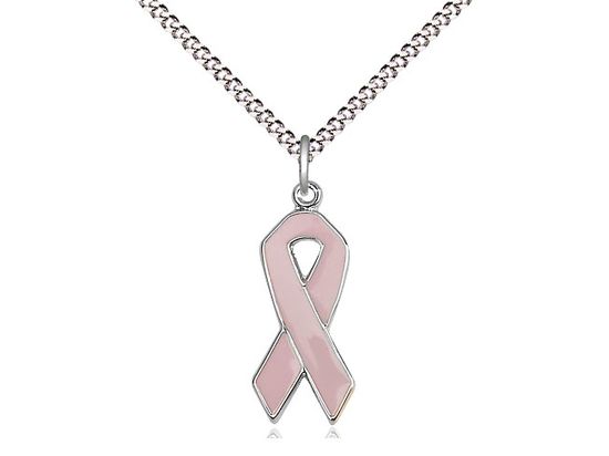 Sterling Silver Cancer Awareness Medal on a 18&quot; Light Rhodium Light Curb Chain