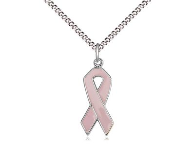 Sterling Silver Cancer Awareness Medal on a 18&quot; Light Rhodium Light Curb Chain