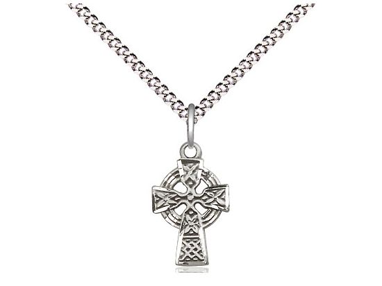 Sterling Silver Celtic Cross Pendant on a 18&quot; Light Rhodium Light Curb Chain