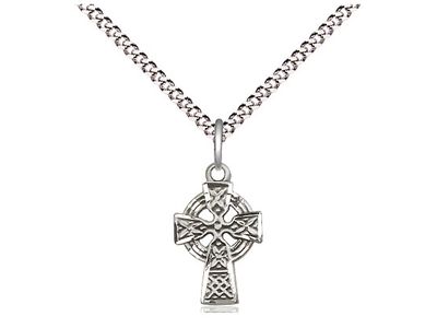 Sterling Silver Celtic Cross Pendant on a 18&quot; Light Rhodium Light Curb Chain