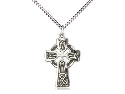 Sterling Silver Celtic Cross on a 18&quot; Light Rhodium Light Curb Chain