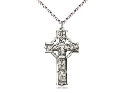 Sterling Silver Celtic Cross Pendant on a 18 inch Light Rhodium Light Curb Chain