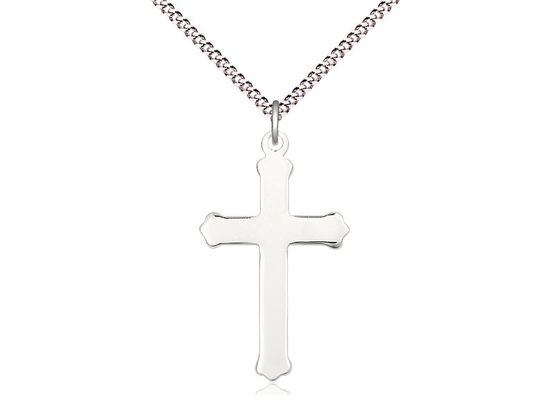 Sterling Silver Cross Pendant on a 18&quot; Light Rhodium Light Curb Chain