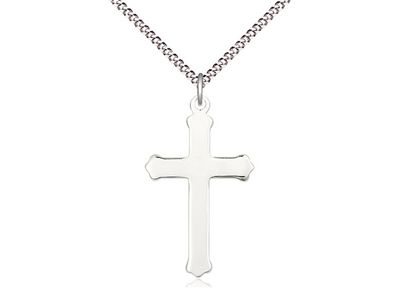 Sterling Silver Cross Pendant on a 18&quot; Light Rhodium Light Curb Chain