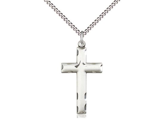 Sterling Silver Engraved Cross Pendant on a 18&quot; Light Rhodium Light Curb Chain