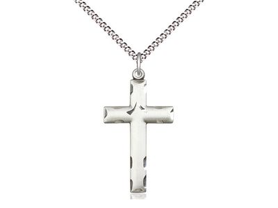 Sterling Silver Engraved Cross Pendant on a 18&quot; Light Rhodium Light Curb Chain