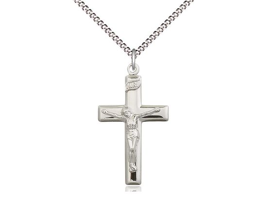 Sterling Silver Crucifix on a 18&quot; Light Rhodium Light Curb Chain