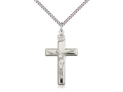 Sterling Silver Crucifix on a 18&quot; Light Rhodium Light Curb Chain
