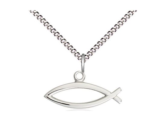 Sterling Silver Fish Pendant on a 18&quot; Light Rhodium Light Curb Chain