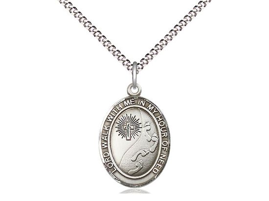 Sterling Silver Footprints Pendant on a 18&quot; Light Rhodium Light Curb Chain