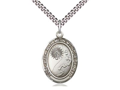 Sterling Silver Footprints Pendant on a 24&quot; Light Rhodium Heavy Curb Chain