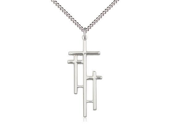 Sterling Silver Cross Design on a 18&quot; Light Rhodium Light Curb Chain